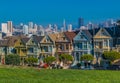 San Francisco cityscape with the Painted Ladies Victorian houses Royalty Free Stock Photo