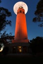 San Francisco Coit Tower in Orange Color and Super Full Moon. Royalty Free Stock Photo