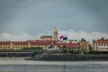 San Francisco de Asis Church in Casco Viejo and Panama Flag - Panama City, Panama Royalty Free Stock Photo