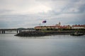 San Francisco de Asis Church in Casco Viejo and Panama Flag - Panama City, Panama Royalty Free Stock Photo