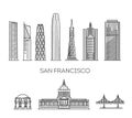 San Francisco detailed monuments silhouette. Vector illustration Royalty Free Stock Photo