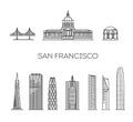 San Francisco detailed monuments silhouette. Vector illustration Royalty Free Stock Photo