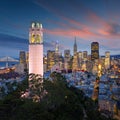 San Francisco downtown with Coit Tower in foreground. California famous city SF. Travel destination USA Royalty Free Stock Photo