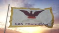 San Francisco flag, California, waving in the wind, sky and sun background. 3d rendering Royalty Free Stock Photo
