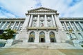 San Francisco gilded city hall entrance with fancy light posts and American flag