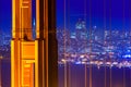 San Francisco Golden Gate Bridge sunset through cables Royalty Free Stock Photo