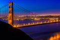 San Francisco Golden Gate Bridge sunset through cables