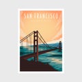 San Francisco Golden Gate Poster Design Illustration, California Bridge Poster