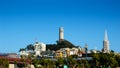 San Francisco Coit tower on Telegraph hill and Transamerica building with clear summer sky Royalty Free Stock Photo