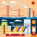 San Francisco landmarks horizontal flat design vector Royalty Free Stock Photo