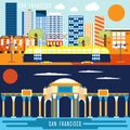 San Francisco landmarks horizontal flat design vector Royalty Free Stock Photo