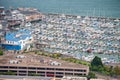 San Francisco port aerial view with docked boats Royalty Free Stock Photo