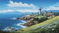 San Francisco Renaissance-style Pixel Art Of A Majestic Windmill Headland