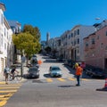 San Francisco road worker on a crossroad Royalty Free Stock Photo