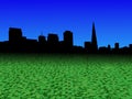 San Francisco skyline with abstract dollar currency foreground illustration