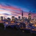 San Francisco skyline and Bay Bridge at sunset, California Royalty Free Stock Photo