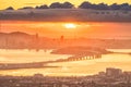 San Francisco skyline and Bay Bridge at sunset Royalty Free Stock Photo