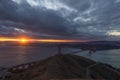 San Francisco Skyline and Golden Gate Bridge at Sunrise. View from Slacker Hill, California, USA Royalty Free Stock Photo