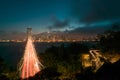 San Francisco Skyline by Night with traffic across the Bay Bridge Royalty Free Stock Photo