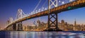 San Francisco skyline with Oakland Bay Bridge in twilight, Calif Royalty Free Stock Photo