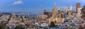 San Francisco skyline panorama at dusk with Bay Bridge and downtown skyline Royalty Free Stock Photo