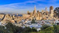 San Francisco skyline panorama before sunset with Bay Bridge and downtown skyline Royalty Free Stock Photo