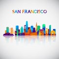 San Francisco skyline silhouette in colorful geometric style.