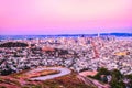 San Francisco Skyline View from Twin Peaks with Vivid Warm Sky Colors, California Royalty Free Stock Photo