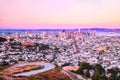 San Francisco Skyline View from Twin Peaks with Vivid Warm Sky Colors, California Royalty Free Stock Photo