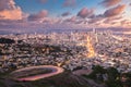 San Francisco Skyline View from Twin Peaks with Vivid Warm Sky Colors, California Royalty Free Stock Photo