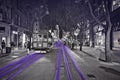 San Francisco street car at night black and white with purple accent. Royalty Free Stock Photo