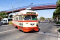 San Francisco streetcar traveling on the Embarcadero down town