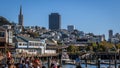 San Francisco, California, USA, 09-22-2022:San Francisco and the tourists at pier 39, overlooking the beautiful city skyline Royalty Free Stock Photo