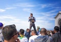 San-Francisco-United States, July 13, 2014: Positive Caucasian Male Street Artist Performing Outdoors