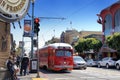 San Francisco, USA - April, 24, 2016: San Francisco tram or muni trolley traveling on the Embarcadero down town