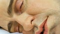 Close up of ultra realistic giant head by Ron Mueck in San Francisco Museum of Modern Arts
