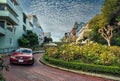 San Francisco, USA - January 1, 2017. : cars passing the Lombard street in San Francisco. It is known for the section on Russian Royalty Free Stock Photo