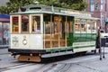 San Francisco, USA January 9, 2023: Traditional historic cable car of the Californian city linking the city center.