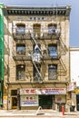 Iron fire escape is used for drying clothes downtown San Francisco
