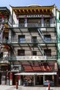 Iron fire escape is used for drying clothes in Chinatown in San Francisco, USA. San Francisco Chinatown is the largest Chinatown