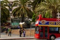 San Francisco, USA - July 10, 2019, a sightseeing bus with tourists stands near Union Square in San Francisco, California. Concept Royalty Free Stock Photo