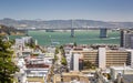 Street view with Oakland Bay bridge in the background, San Francisco, California, USA, North America Royalty Free Stock Photo