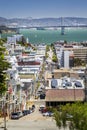 Street view with Oakland Bay bridge in the background, San Francisco, California, USA, North America Royalty Free Stock Photo