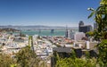 Street view with Oakland Bay bridge in the background, San Francisco, California, USA, North America Royalty Free Stock Photo