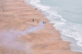 San Francisco, USA - October 30, 2021, aerial view of Bakers Beach, Californian sandy beach near San Francisco Bay, people