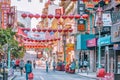 San Francisco, USA - October 16, 2021, Chinatown in San Francisco. Chinese lanterns on the street. Photo edited in pastel colors