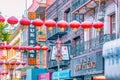 San Francisco, USA - October 16, 2021, Chinatown in San Francisco. Chinese lanterns on the street. Photo edited in pastel colors