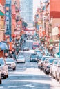 San Francisco, USA - October 16, 2021, Chinatown in San Francisco. Chinese lanterns on the street. Photo edited in pastel colors