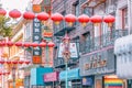 San Francisco, USA - October 16, 2021, Chinatown in San Francisco. Chinese lanterns on the street. Photo edited in pastel colors