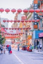 San Francisco, USA - October 16, 2021, Chinatown in San Francisco. Chinese lanterns on the street. Photo edited in pastel colors